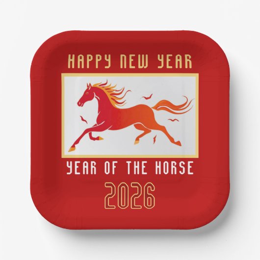Modern Chinese Horse New Year 2026  Papieren Bordje (Voorkant)