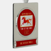 Modern Chinese Horse New Year 2026  Verzilverd Banner Ornament (Rechts)