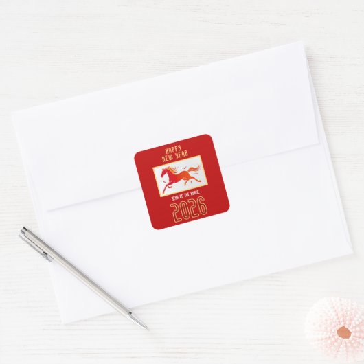 Modern Chinese Horse New Year 2026  Vierkante Sticker (Envelop)
