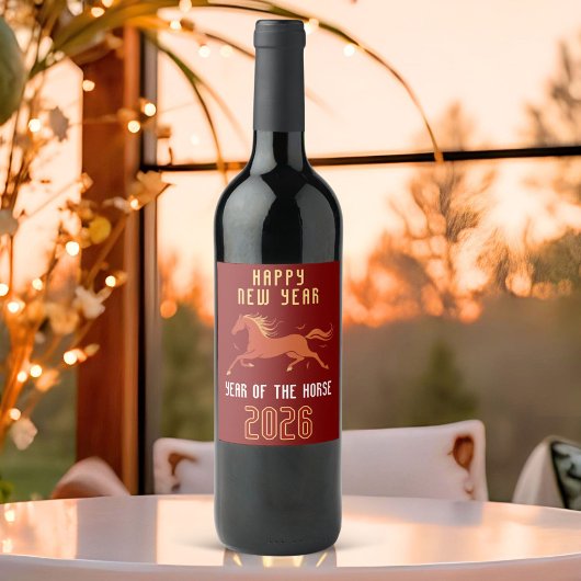 Modern Chinese Horse New Year 2026  Wijn Etiket