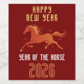 Modern Chinese Horse New Year 2026  Wijn Etiket (Enkel label)