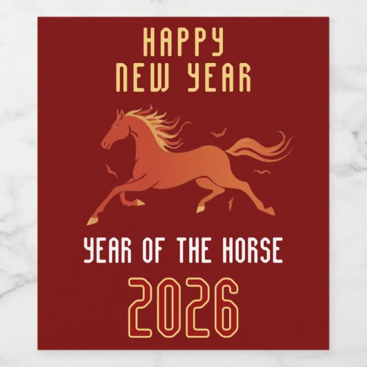 Modern Chinese Horse New Year 2026 Wijn Etiket (Enkel label)