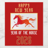 Modern Chinese Horse New Year 2026 Wijn Etiket (Enkel label)