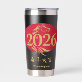Modern Chinese New Year Horse Head Red Gold Geïsoleerde Drinkbeker