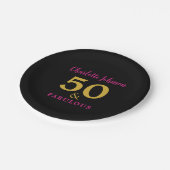 Modern chique 50ste verjaardagsfeestje zwart roze  papieren bordje (Gekanteld)