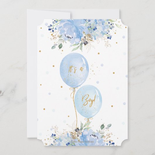 Modern chique blauw bloemenballonnen jongen Baby s Kaart (Achterkant)
