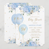 Modern chique blauw bloemenballonnen jongen Baby s Kaart (Voorkant / Achterkant)