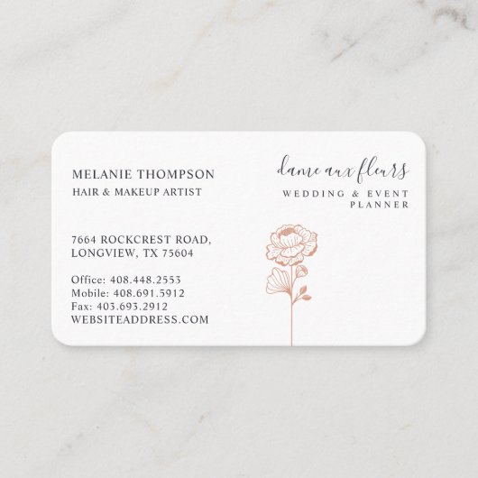 Modern chique bloemig Roos botanisch blush roze Visitekaartje (Voorkant)