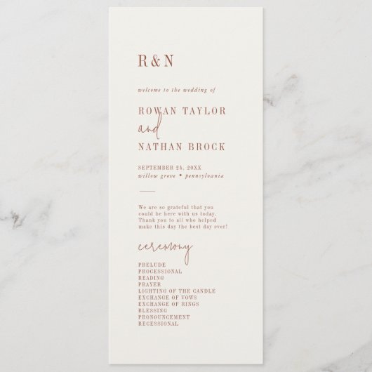 Modern chique Boho crème plat huwelijksprogramma Programmakaart (Voorkant)