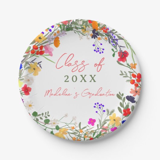 Modern chique boho wildflower afstuderen papieren bordje (Voorkant)