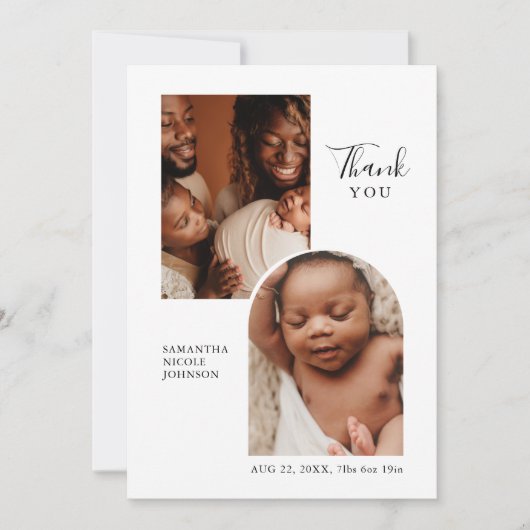 Modern chique boog inzet twee foto geboorte aankon aankondiging (Voorkant)