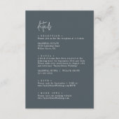 Modern chique donker marine blauw bruiloft details informatiekaartje (Voorkant)