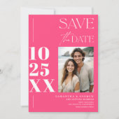 Modern chique eenvoudig vet script neon roze bruil save the date (Voorkant)