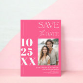 Modern chique eenvoudig vet script neon roze bruil save the date
