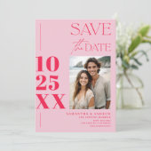 Modern chique eenvoudig vet script Retro roze brui Save The Date (Staand voorkant)