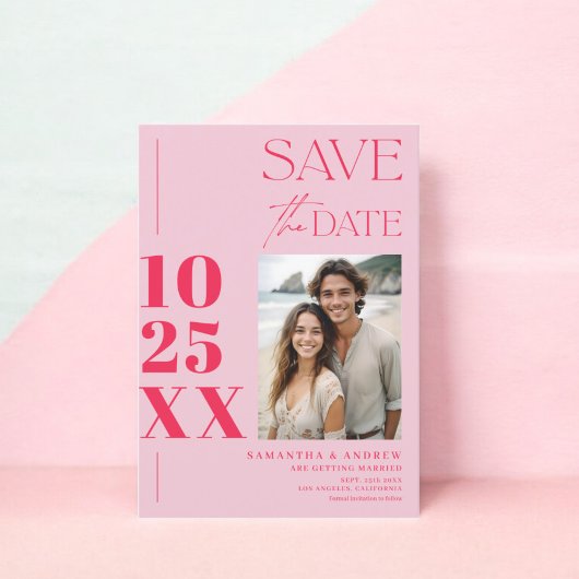 Modern chique eenvoudig vet script Retro roze brui Save The Date