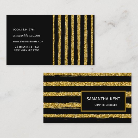 Modern chique elegant zwart en goud visitekaartje (Voorkant / Achterkant)