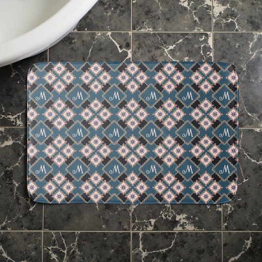 Modern chique geometrisch bloemenmonogrampatroon badmat