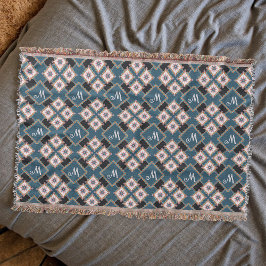 Modern chique geometrisch bloemenmonogrampatroon deken