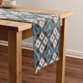 Modern chique geometrisch bloemenmonogrampatroon korte tafelloper