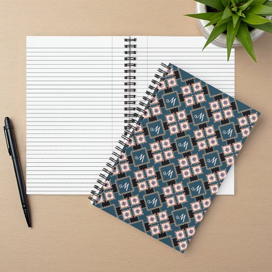 Modern chique geometrisch bloemenmonogrampatroon notitieboek