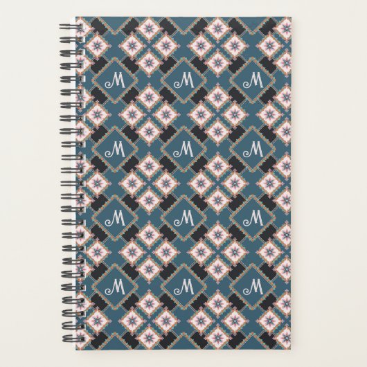 Modern chique geometrisch bloemenmonogrampatroon planner (Voorkant)