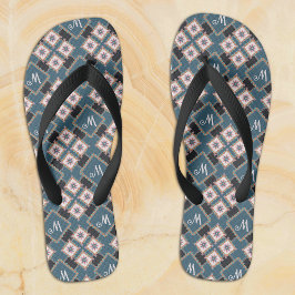 Modern chique geometrisch bloemenmonogrampatroon teenslippers