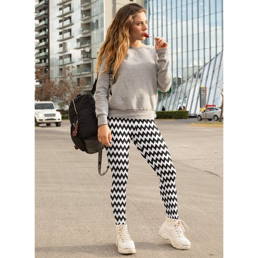 Modern chique geometrisch zwart wit Zig Zag patroo Leggings