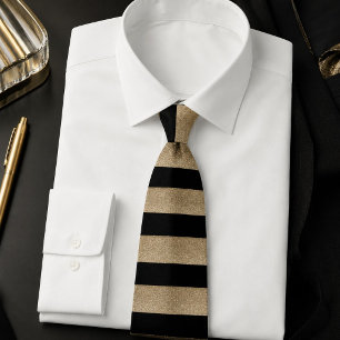 modern chique geometrische zwarte en gouden strepe stropdas