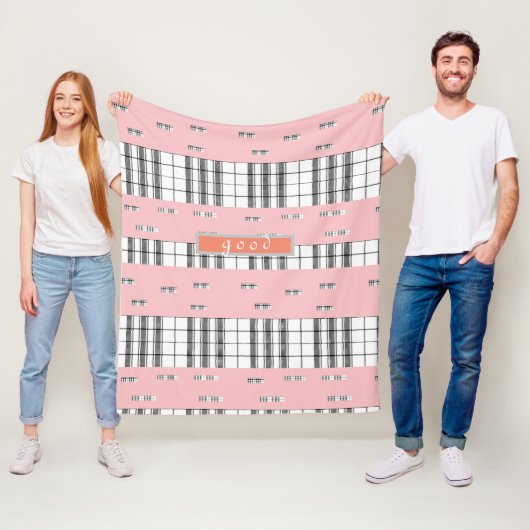 Modern chique geruite roze & wit fleece deken (In situ)