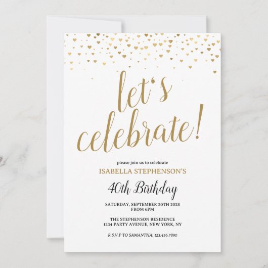 Modern chique goud 40e verjaardagsfeestje kaart (Voorkant)