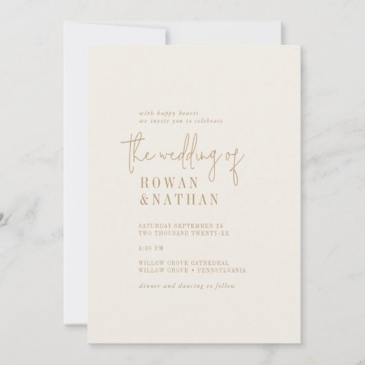 Modern chique  goud de bruiloft van kaart (Voorkant)