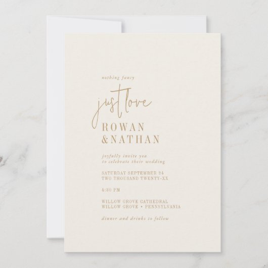 Modern chique  goud gewoon liefde bruiloft kaart (Voorkant)