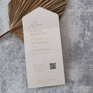 Modern chique goud gewoon liefde QR code bruiloft All In One Uitnodiging