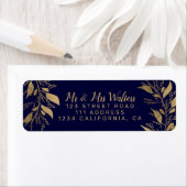 Modern chique goud navy blauw tak script bruiloft etiket (Insitu)