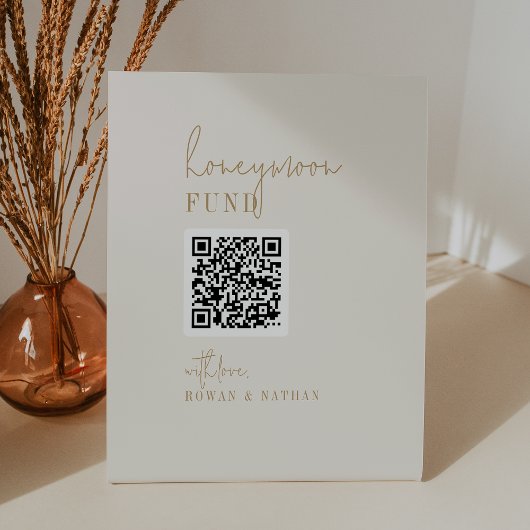 Modern Chique  Goud QR Code Huwelijksreis Fonds Reclamebord Met Voetstuk