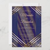 Modern chique gouden Confetti marineblauw bruiloft Kaart (Voorkant)