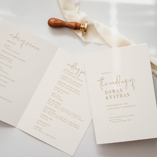 Modern chique  gouden gevouwen bruiloft programma