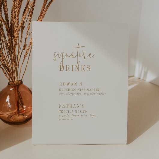 Modern Chique gouden handtekening Drinken teken Reclamebord Met Voetstuk