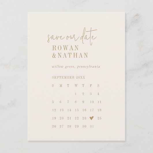 Modern chique  gouden kalender Sla de datum op Uitnodiging Briefkaart (Voorkant)