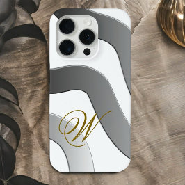 Modern chique gouden monogram abstracte witte grij iPhone 15 pro case