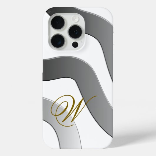 Modern chique gouden monogram abstracte witte grij Case-Mate iPhone case (Achterkant)