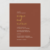 Modern chique goudfolie terracotta Casual bruiloft Folie Uitnodiging (Voorkant)