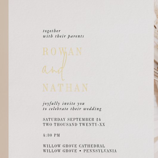 Modern chique goudfolie zwart wit Casual bruiloft Folie Uitnodiging