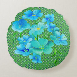 Modern chique groen patroon blauw lelies Sierkusse Rond Kussen