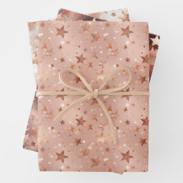 Modern chique kerst Roos Gold & Pink Stars Inpakpapier Vel