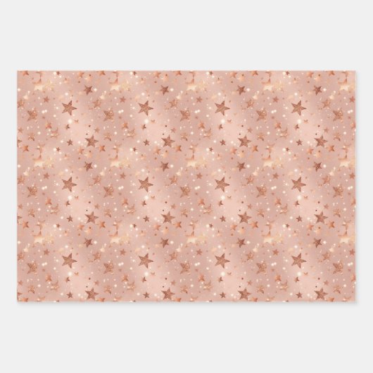 Modern chique kerst Roos Gold & Pink Stars Inpakpapier Vel (Voorkant)