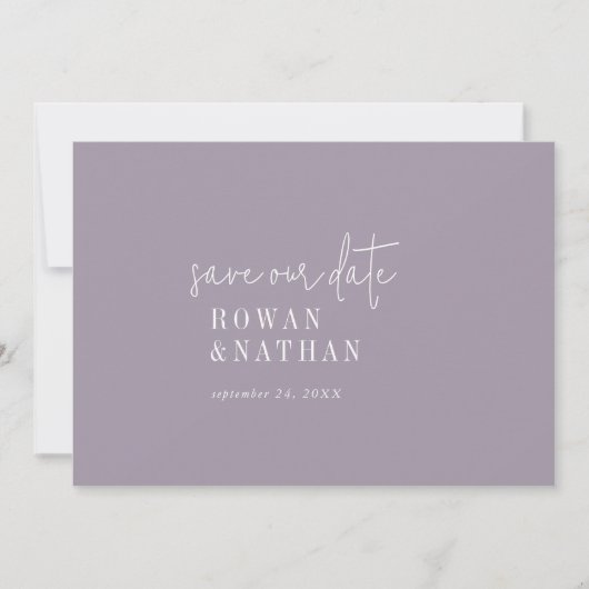 Modern chique lavendel Paarse bruiloft Save The Date (Voorkant)