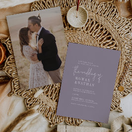 Modern chique lavendel Paarse foto terug bruiloft Kaart