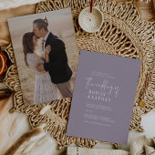 Modern chique lavendel Paarse foto terug bruiloft Kaart